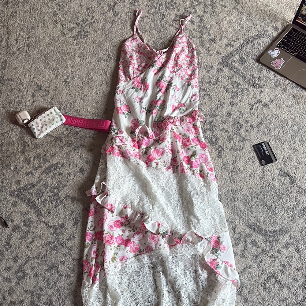 Pink and White Spaghetti Strap Maxi Sundress